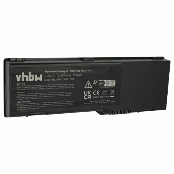 Bateria vhbw para Dell Notebook 6600 mAh 11.1 V Li-Ion - Compatível com 0D5550, 0D5453, 0D5549, 0C5454, 0CR174, 0C5449