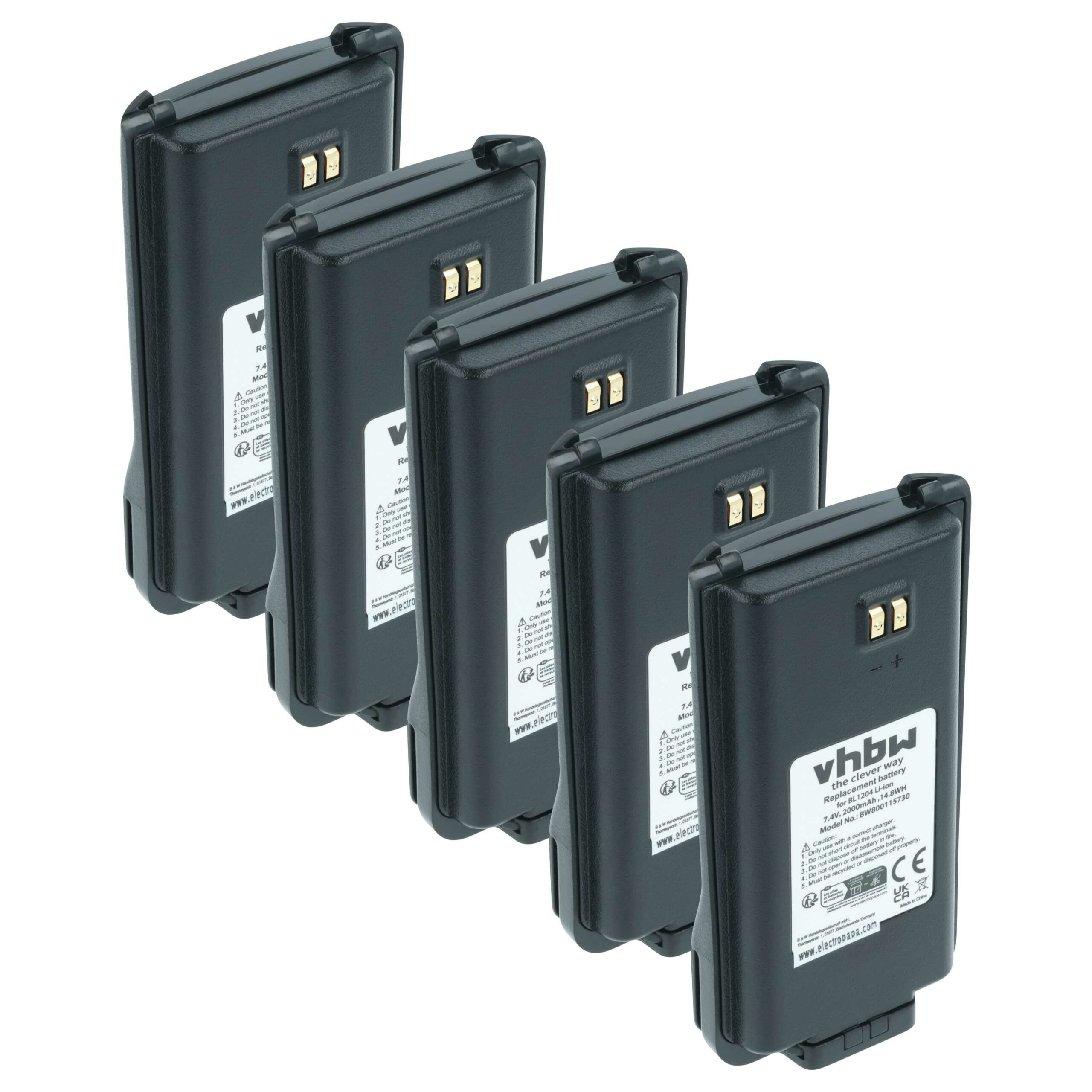Bateria vhbw 5x para Rádio Hyt/Hytera BL2001, BL1204 - 2000 mAh 7.4V Li-Ion