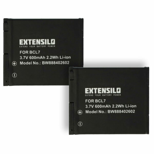 2x Bateria EXTENSILO compatível com Panasonic DMW-BCL7 / DMW-BCL7E - 600mAh, 3.7V, Li-Ion