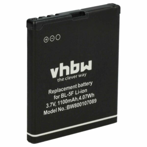 Bateria para Telemóvel substitui Nokia BL-5F, MP-S-O - 1100 mAh 3.7 V Li-Ion vhbw