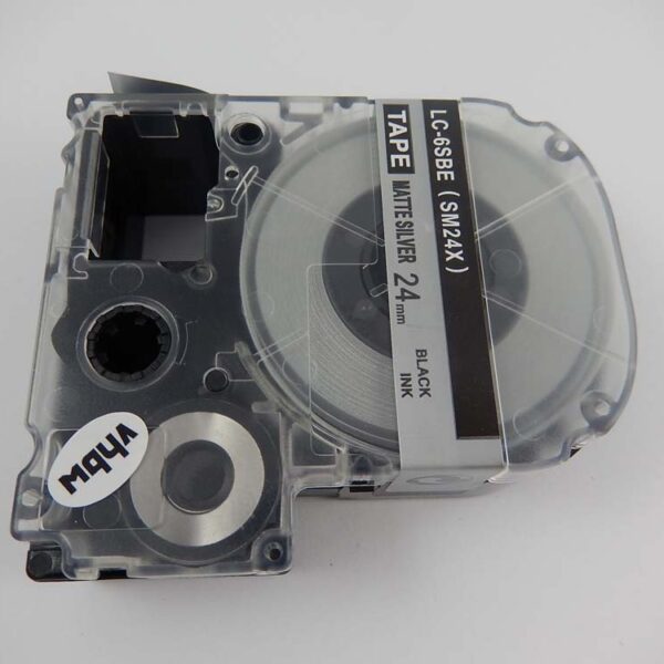 Fita de Etiquetas compatível com Epson LC-6SBE - 24 mm Preto sobre Prata
