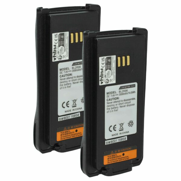 Bateria de Rádio vhbw 2x 2000 mAh 7.4 V Li-Ion para HYT BL2006Li, BL2008, BL2006, BL2503