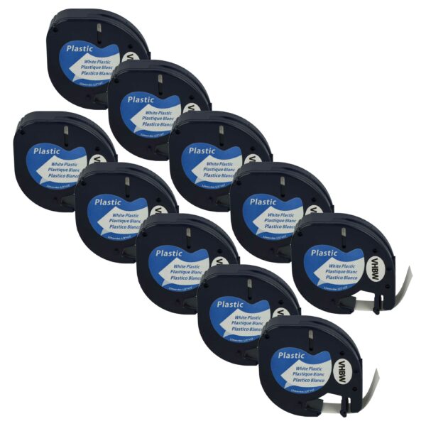 10x Fita de Etiquetagem vhbw 12 mm Preta/Branca Compatível com Dymo S0721660, 91221