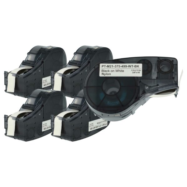 5x Fita de Etiquetas Compatível Brady M21-375-499 - 9,53 mm Preto sobre Branco