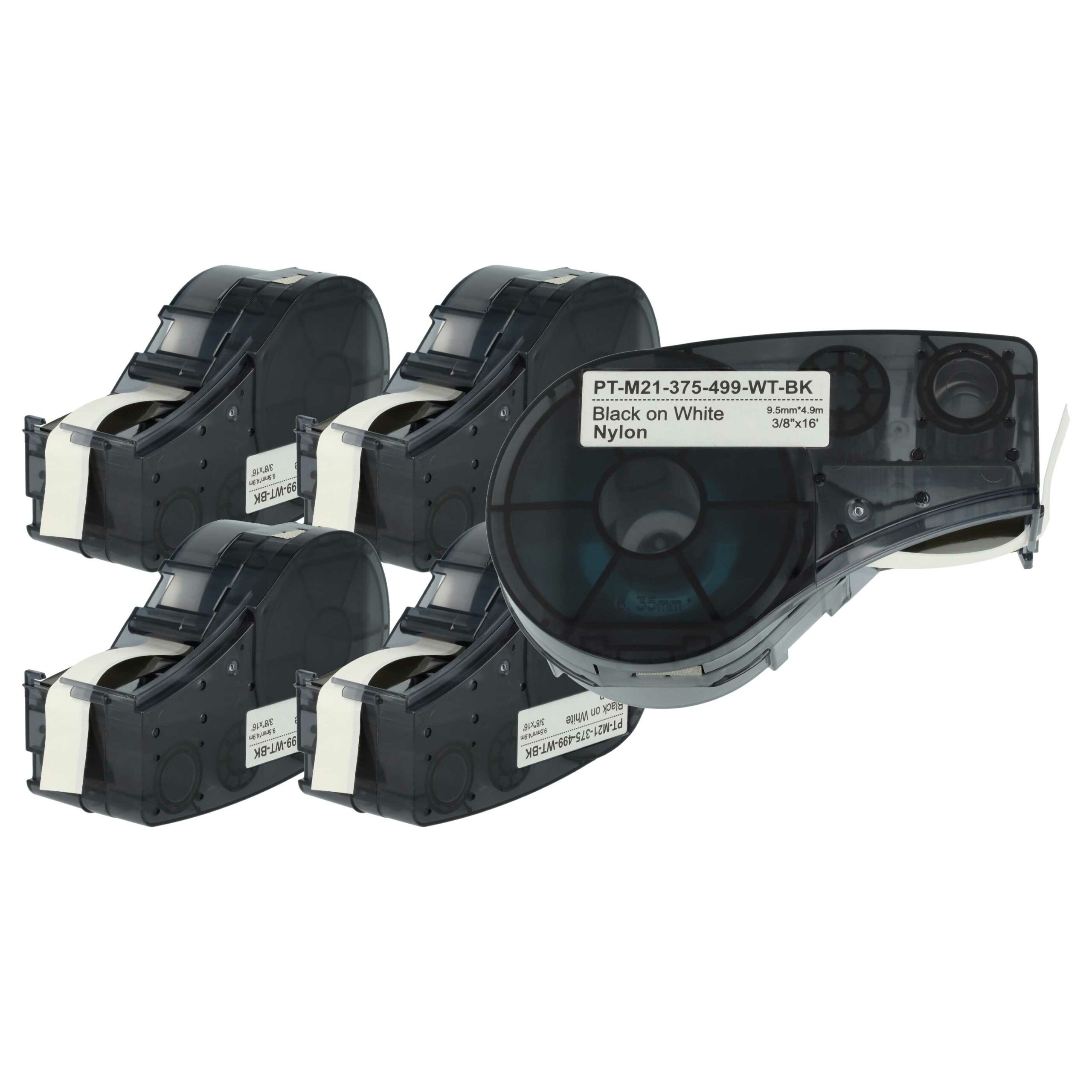 5x Fita de Etiquetas Compatível Brady M21-375-499 - 9,53 mm Preto sobre Branco