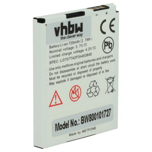Bateria vhbw para telemóvel ZTE / Vodafone / BenQ 600 mAh 3.7 V Li-Ion