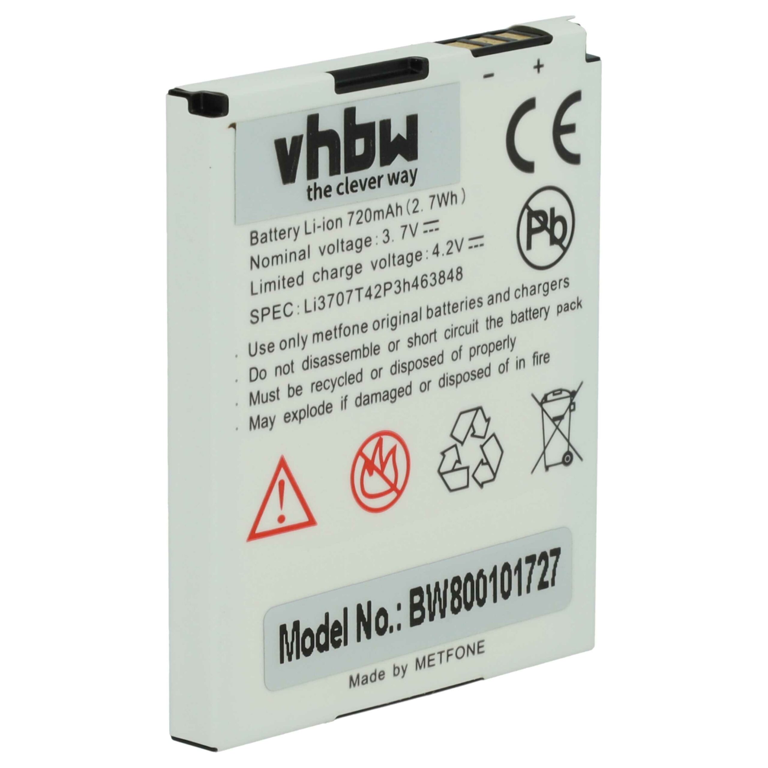 Bateria vhbw para telemóvel ZTE / Vodafone / BenQ 600 mAh 3.7 V Li-Ion