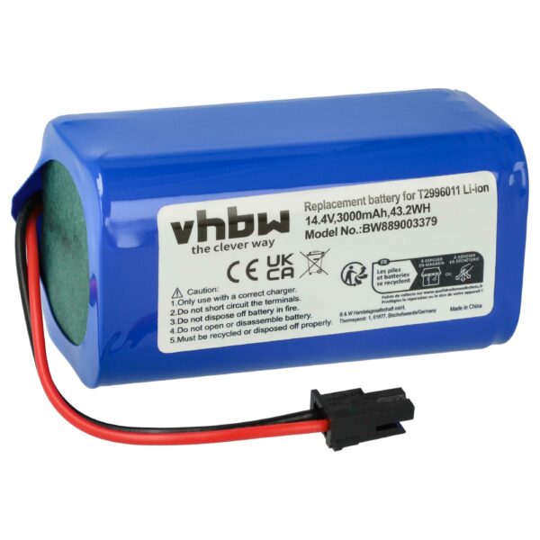 Bateria vhbw 3000mAh 14.4V Li-Ion para Eufy e Ultenic (substitui T2996011, U092-INR-MH1-4S1P)