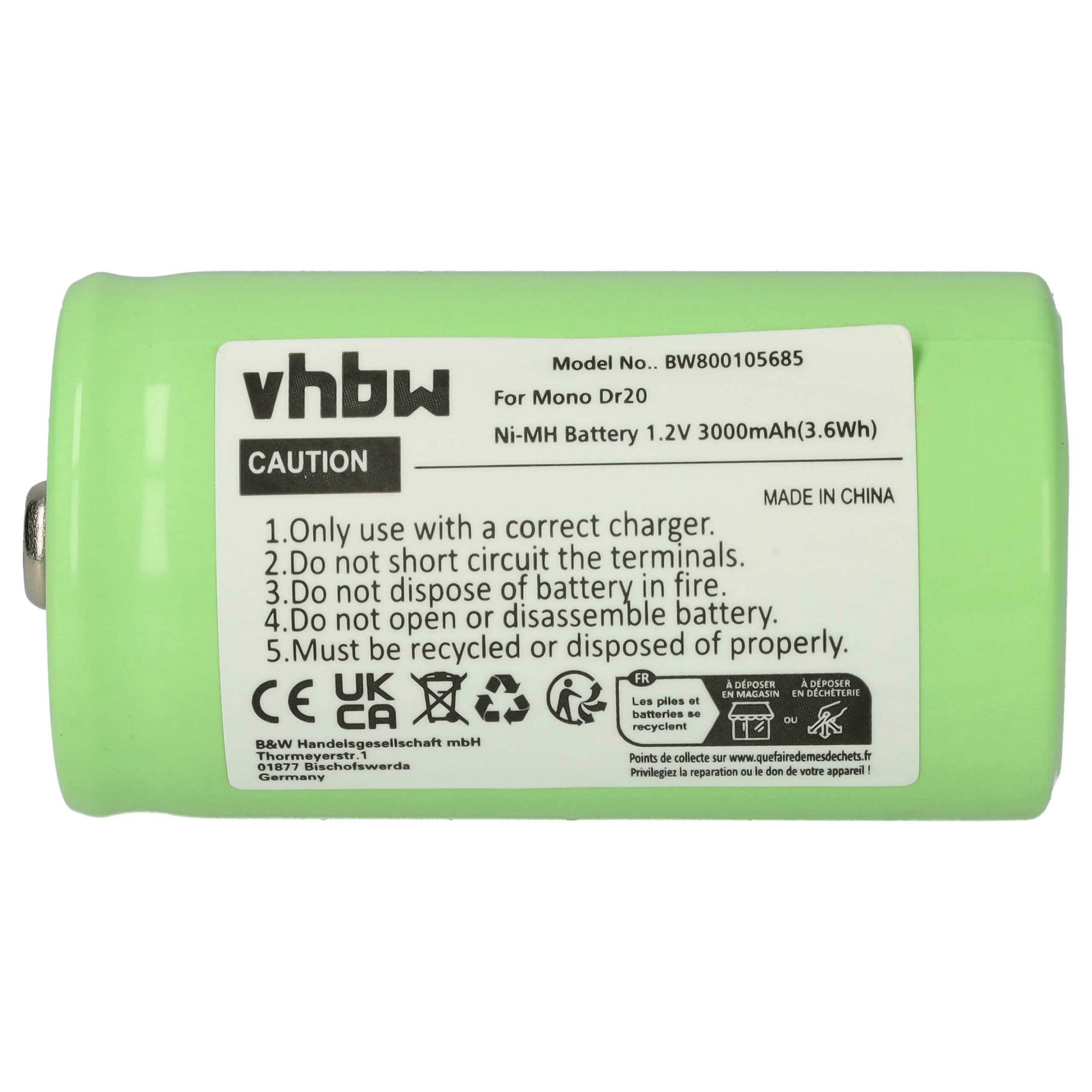 Bateria NiMH vhbw 2x D (R20) 3000 mAh 1.2V para Rádios CB - Image 3