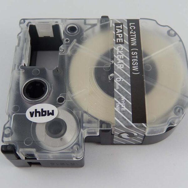 Fita de Etiquetas vhbw Substitui Epson LC-2TWN - 6 mm Branco sobre Transparente