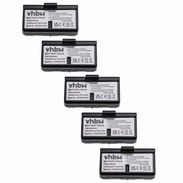 Bateria Wireless vhbw 5x para Auscultadores Sennheiser BA90, E90, E180 - 60 mAh 2.4 V NiMH