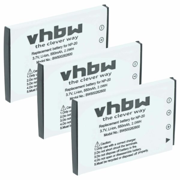 Pack de 3 Baterias vhbw NP-20DBA/NP-20 para Casio - 550mAh, 3.6V, Li-Ion