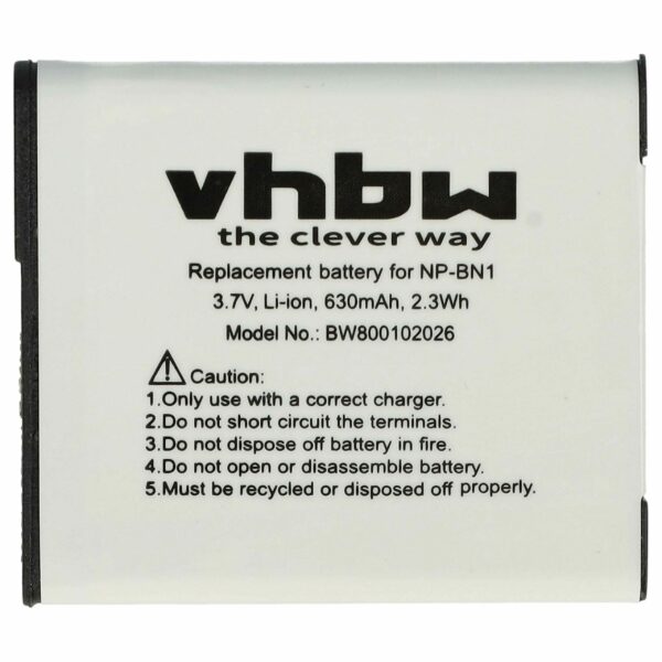 Bateria de substituição vhbw para Sony NP-BN1 - 600mAh, 3.6V, Li-Ion