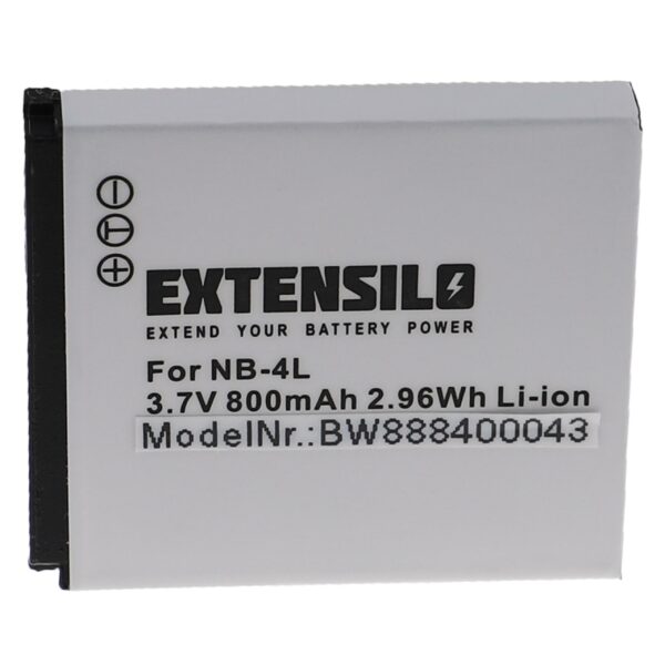 Bateria EXTENSILO para Canon NB-4L - 800mAh, 3.7V, Li-Ion