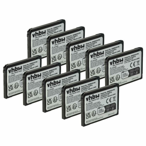 Pack 10x Bateria vhbw Li-Ion 700 mAh 3.7 V para Rádios Alan FB-777