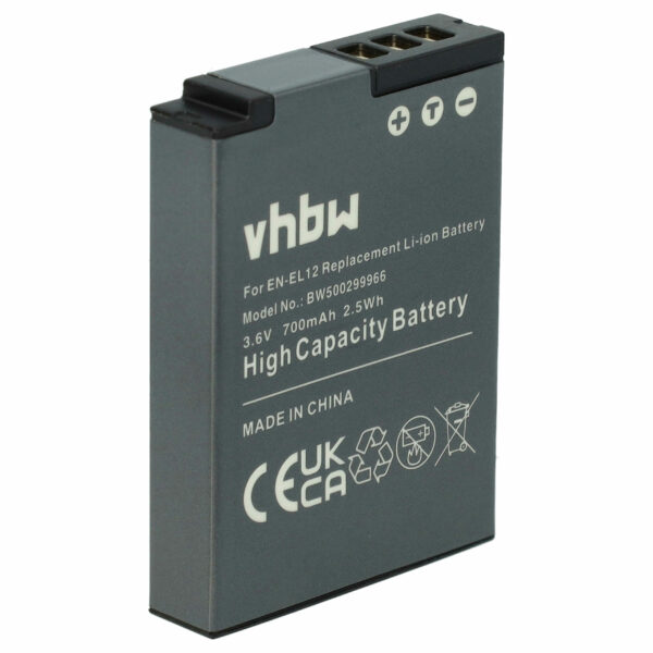 Bateria de substituição para Nikon EN-EL12 - 700mAh, 3.6V, Li-Ion vhbw