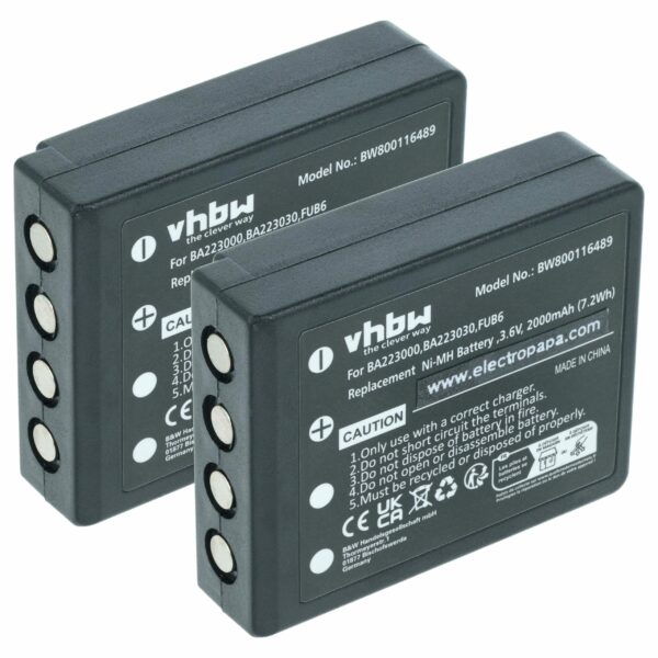 Bateria vhbw 2x para Telecomandos HBC FBFUB09N - 2000 mAh 3.6 V NiMH