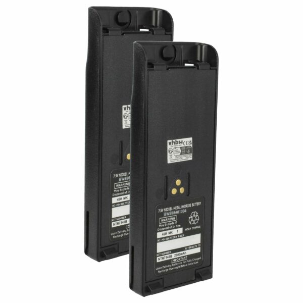 2 Baterias de Substituição para Motorola NTN7143, NTN7143CR, NTN7143B, NTN7143A - 2300 mAh 7.5 V NiMH + Clip de Cintura