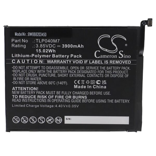 Bateria vhbw para Tablets Alcatel TLP040M1, TLP040M7 - 3900 mAh 3.85 V Li-polymer