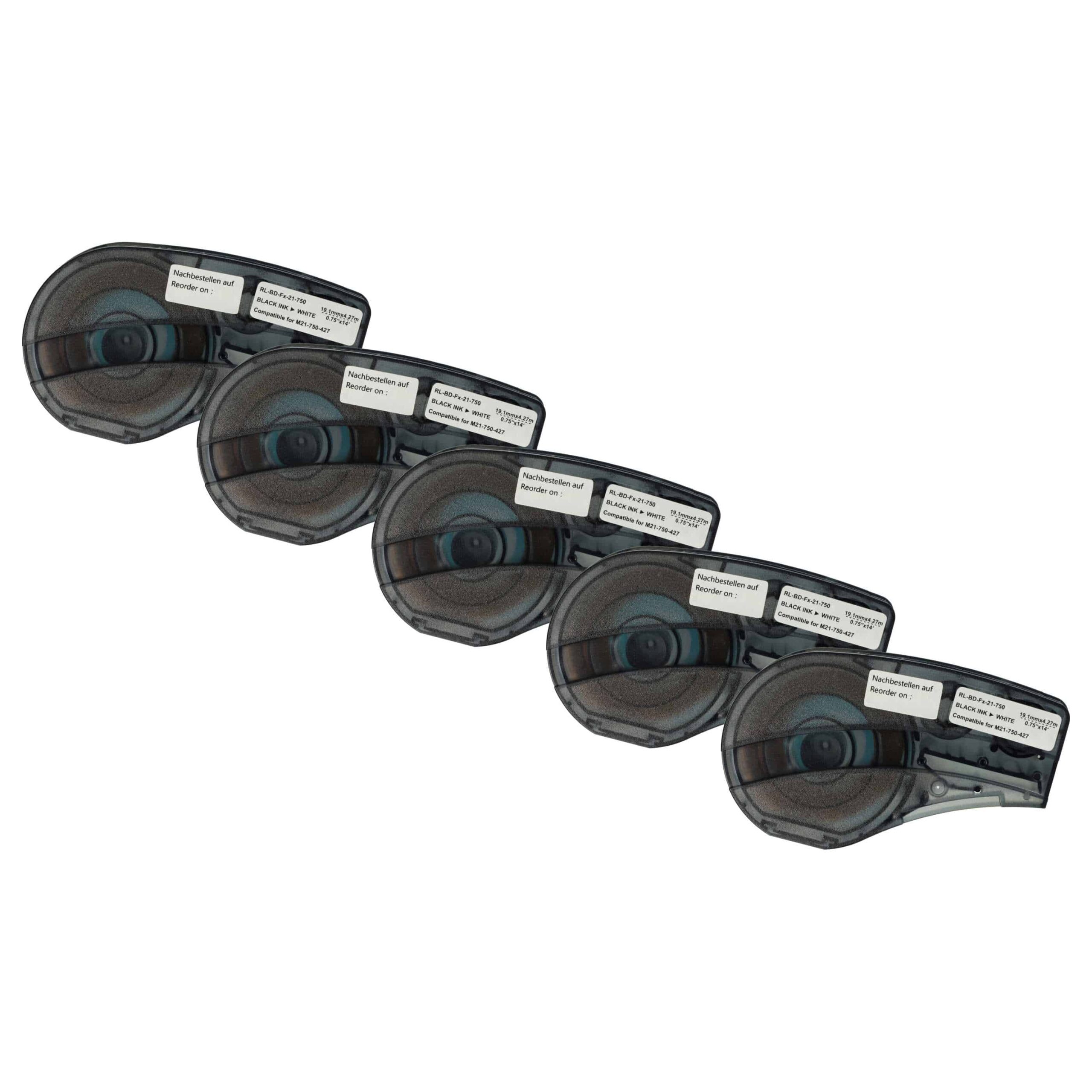 5x Fita de Etiqueta Compatível Brady M21-750-427 - 19,05 mm Preto sobre Branco, Vinil
