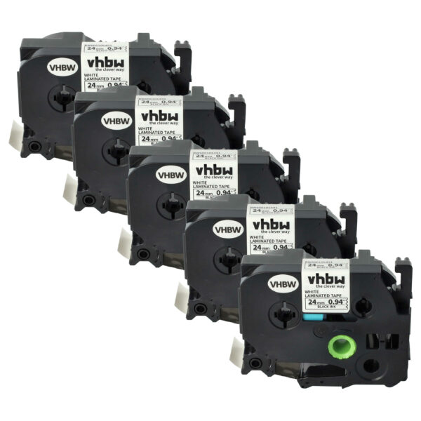 5x Fita de Etiquetas compatível com Brother TZ-251, TZE-251 - 24 mm Preto sobre Branco