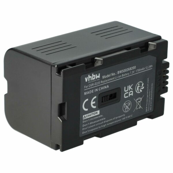 Bateria vhbw para Câmaras Hitachi/Panasonic DZ-BP16/DZ-BP28 - 1700 mAh 7.2V Li-Ion