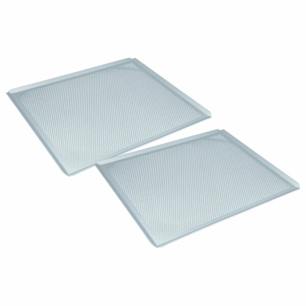 2x Tabuleiro de Forno Universal - 45.5 x 37.5 x 1 cm, Alumínio Perfurado, Prateado