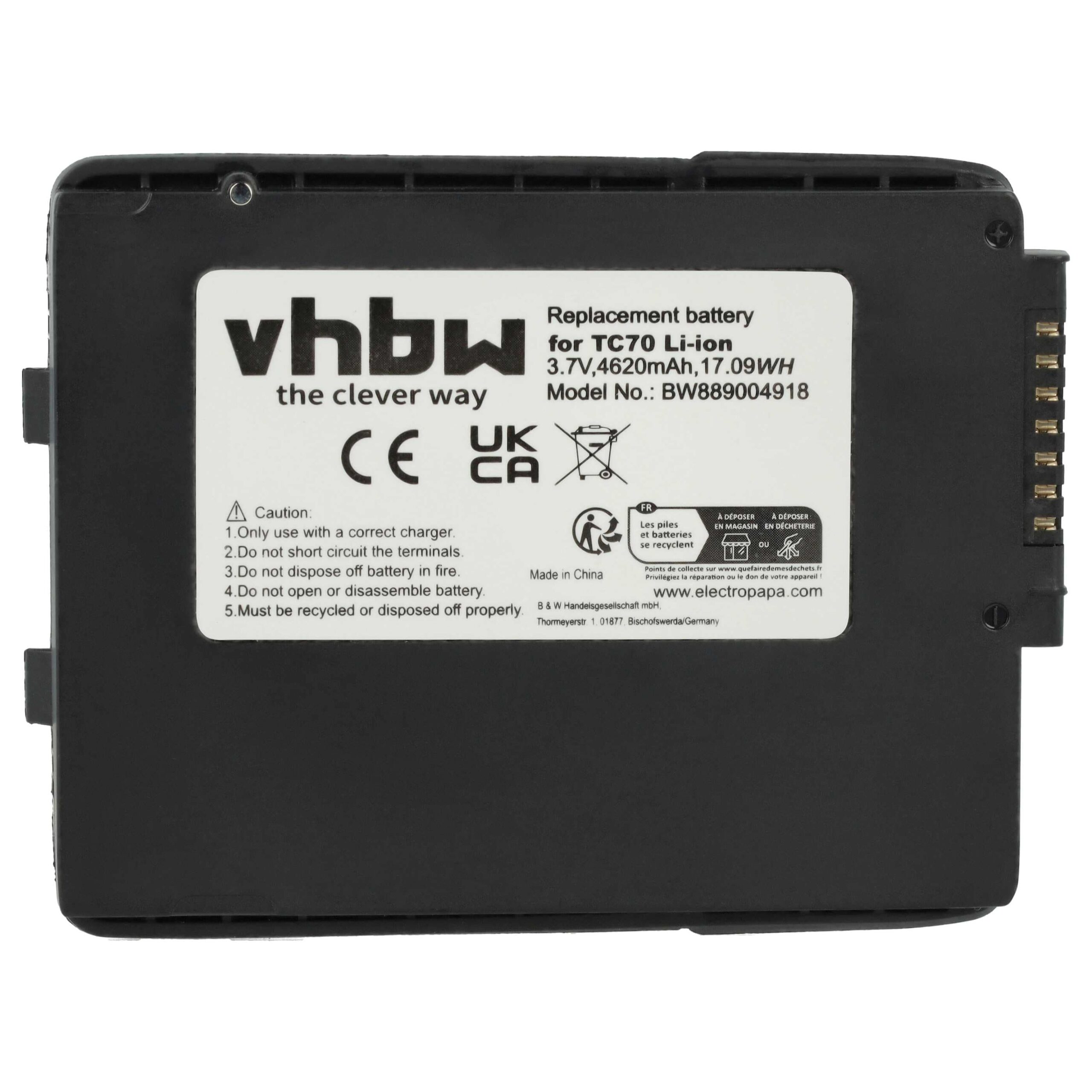 2x Bateria vhbw para Zebra Leitor de Códigos de Barras POS - 4620 mAh 3.7V (substitui 82-171249-02, 82-171249-01) - Image 3