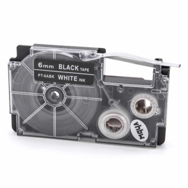 Fita para Etiquetadora vhbw substitui Casio XR-6ABK, XR-6ABK1 - 6 mm Branco sobre Preto