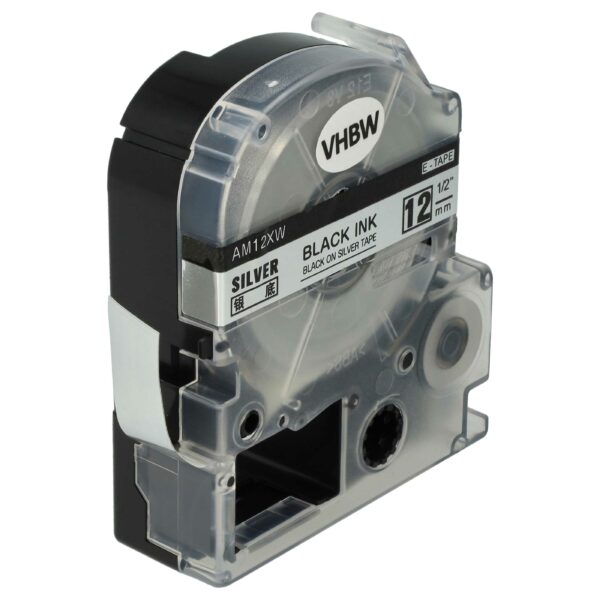 Fita de etiquetadora vhbw compatível com Epson LC-4SBM - 12 mm preto em prata