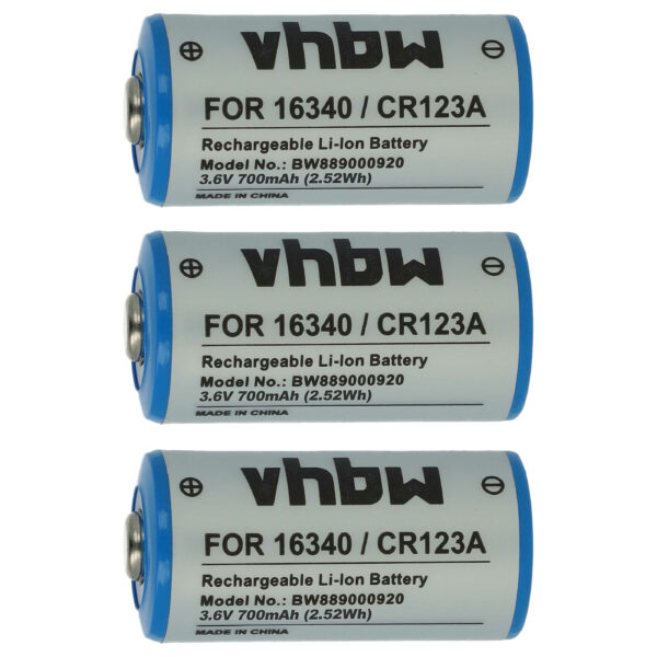 3x Baterias vhbw CR123A / 16340 Li-Ion 700 mAh 3.6 V para Gigaset, Sommer