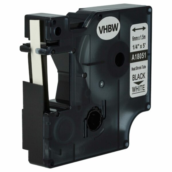 Fita de Etiquetas vhbw compatível com Dymo 18051 - Preto sobre Branco, Tubo Termo-retrátil, 6 mm