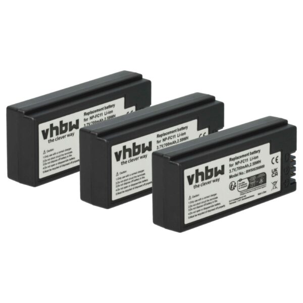 3x Bateria compatível Sony NP-FC11, NP-FC10 - 700mAh, 3.6V, Li-Ion
