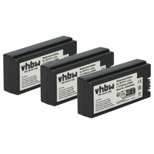 3x Bateria compatível Sony NP-FC11, NP-FC10 - 700mAh, 3.6V, Li-Ion