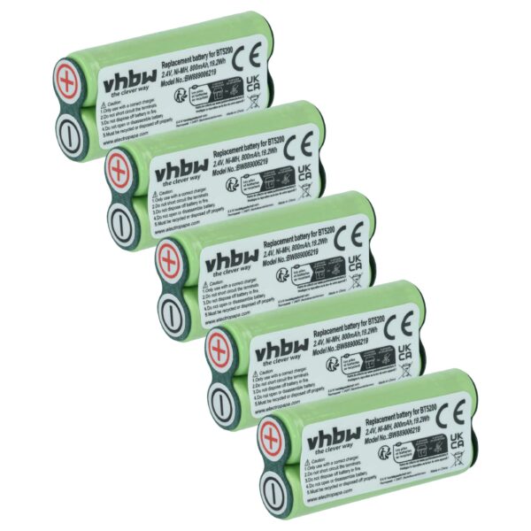 Bateria de Substituição vhbw 5x para Braun 31198189 - 800 mAh 2.4 V NiMH