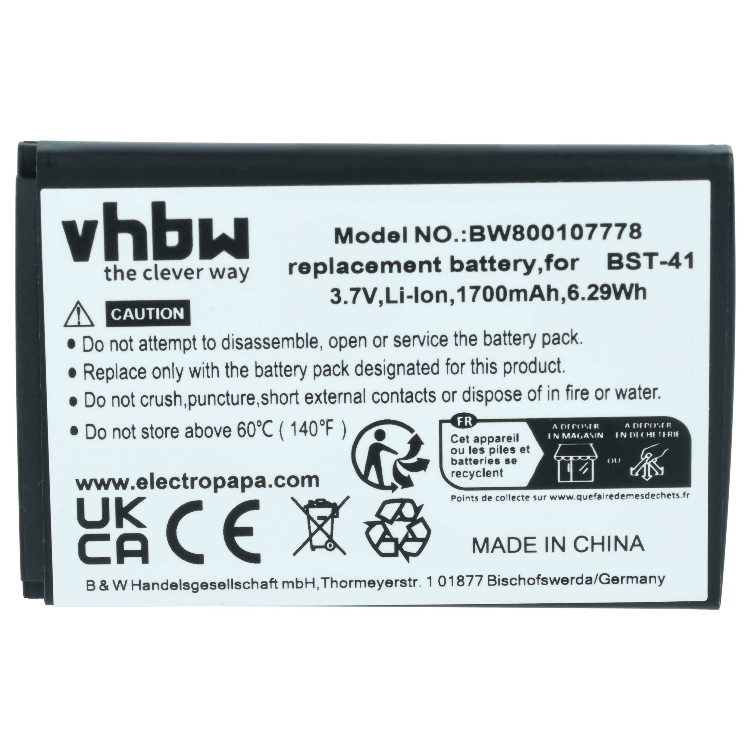 Bateria vhbw para Sony Ericsson / Sony - Substitui BST-41 - 1700 mAh 3.7 V Li-Ion - Image 3