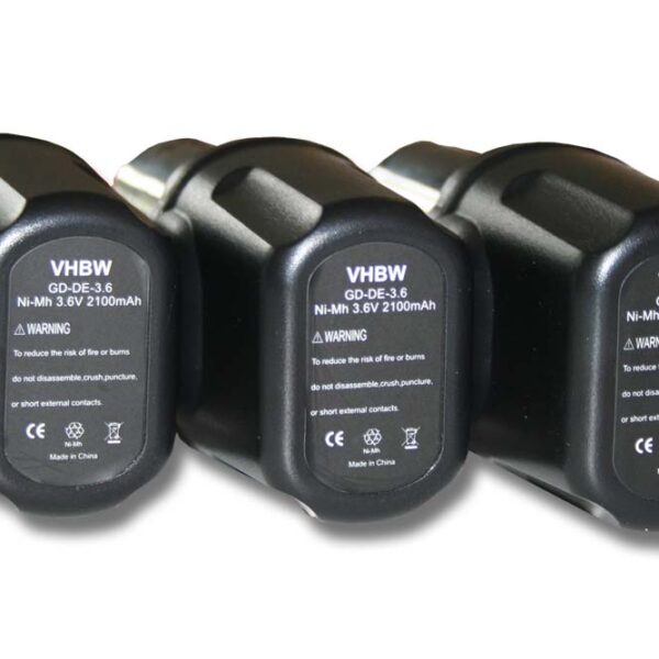 Pack 3 Baterias vhbw para Dewalt DE9054 - 2100 mAh, 3.6 V, NiMH