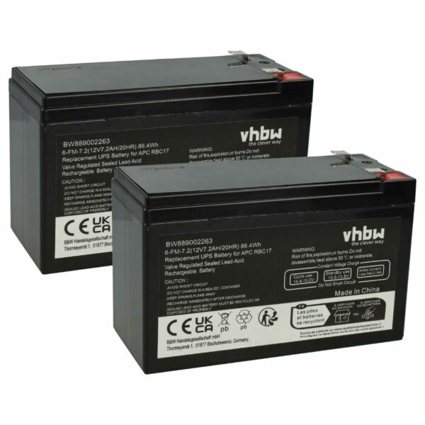 Bateria de Substituição vhbw 2x para APC RBC17 - 7.2 Ah 12 V AGM