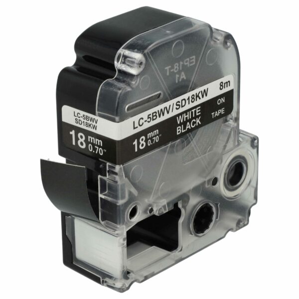 Fita de etiquetas compatível com Epson LC-5BWV - 18 mm Branco sobre Preto