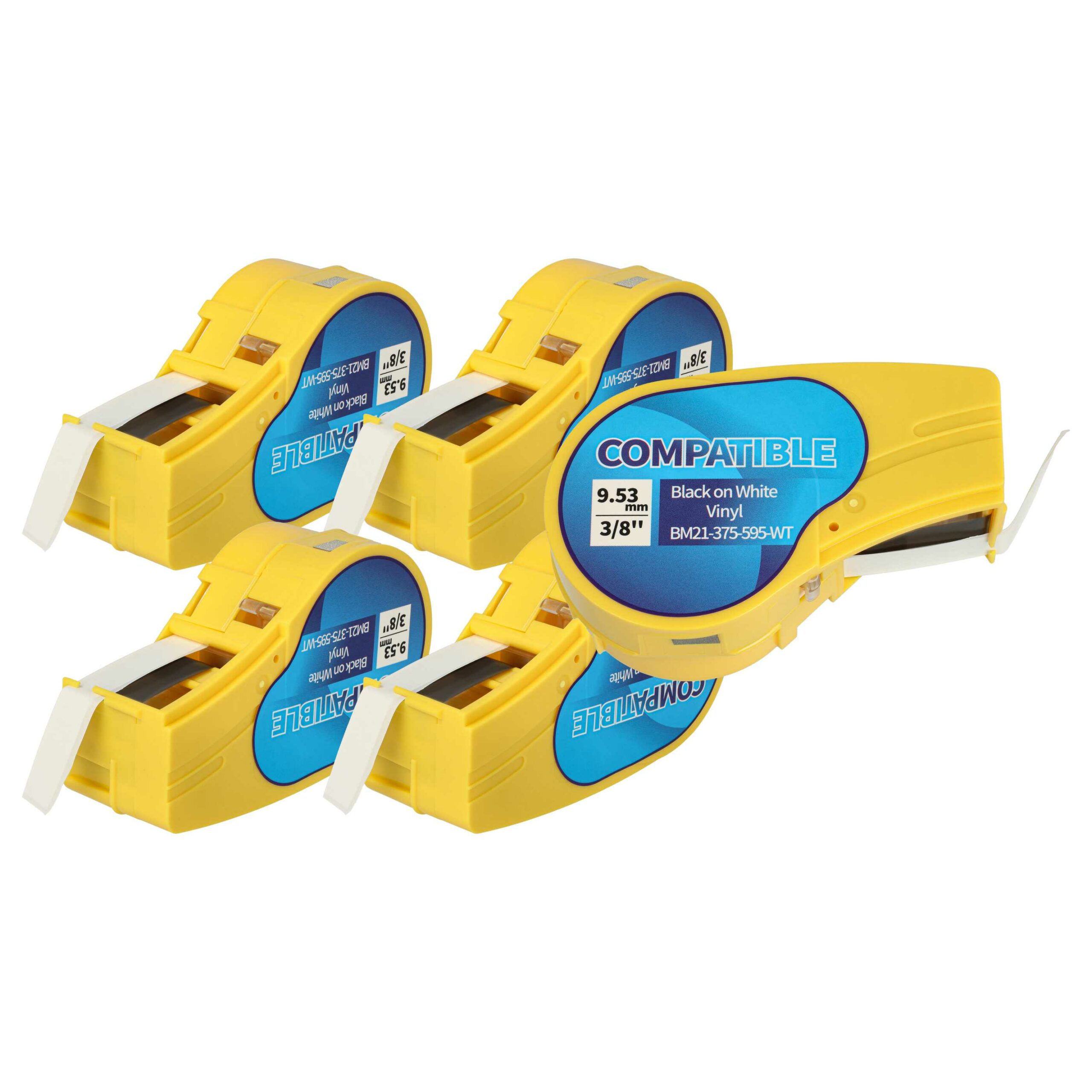 5x Fita de Etiquetas compatível com Brady M21-375-595-WT - 9.35 mm Preto sobre Branco, Vinil