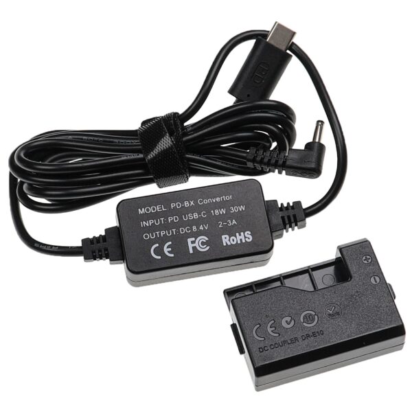 Adaptador de Alimentação USB vhbw para Canon ACK-E10 com Acoplador DC - 2 m, 8,4 V 3,0 A