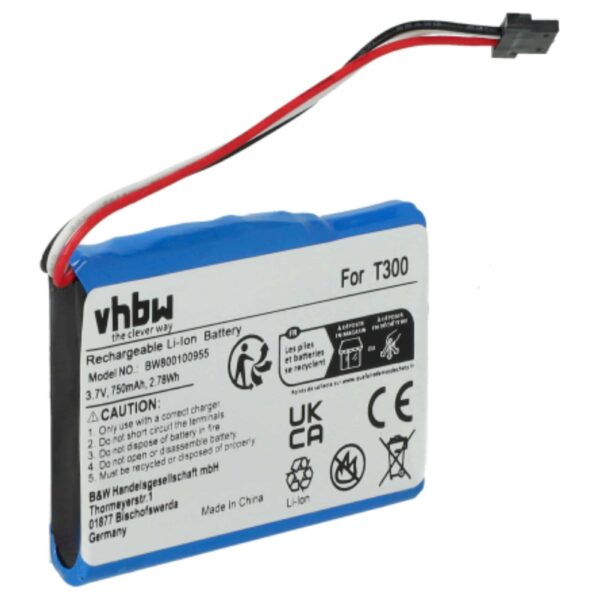 Bateria vhbw GPS para Medion T300-1, Mitac, Navman 750mAh, 3.7V