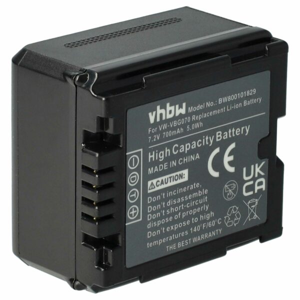 Bateria vhbw para Câmaras Panasonic DMW-BLA13, VW-VBG070, VW-VBG130 - 700 mAh 7.2V Li-Ion