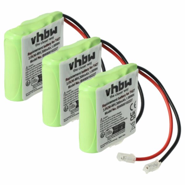 Bateria vhbw 30AAAM3BMX, T427 para Telefone Fixo Commodore - 300 mAh 3.6 V NiMH (Pack 3x)