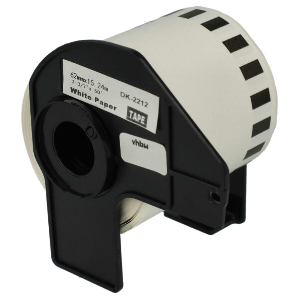 Rolo de Etiquetas vhbw compatível com Brother DK-22212 - Premium 62 mm x 15,24 m + Suporte