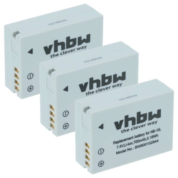 3x Bateria compatível Canon NB-10L - 700mAh, 7.4V, Li-Ion
