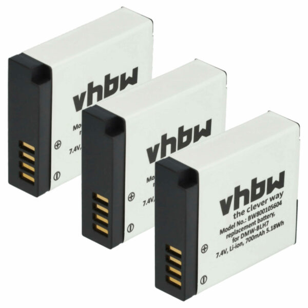 Pack 3x Bateria vhbw DMW-BLH7E para Panasonic - 600mAh, 7.2V, Li-Ion com Chip de Informação