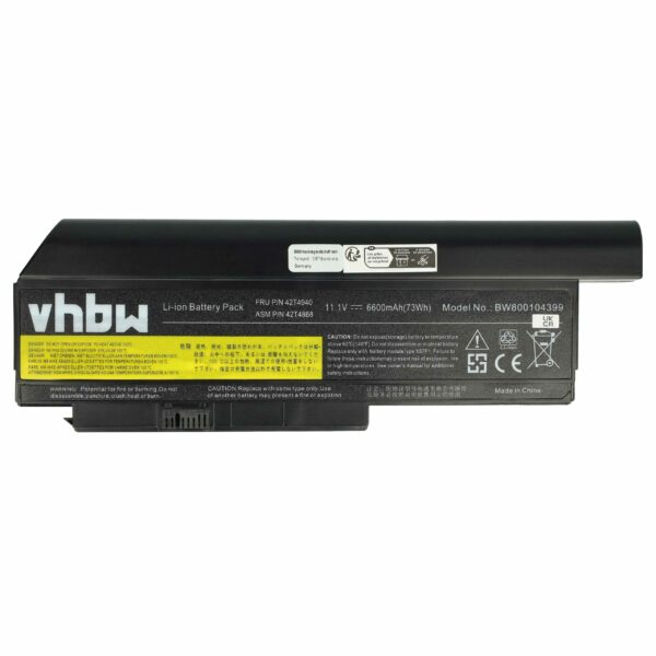 Bateria vhbw para Lenovo - 6600 mAh 10.8 V Li-Ion (0A36283, 0A36307, 42T4861)