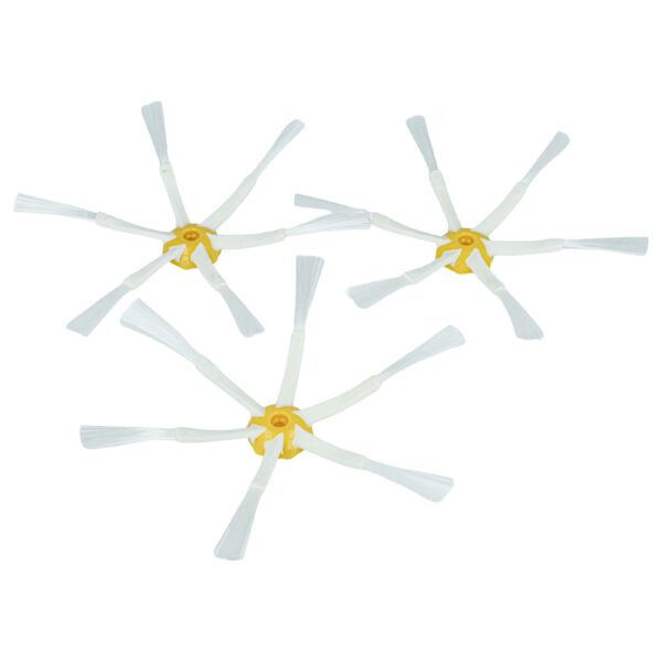 3 Escovas Laterais Compatíveis com iRobot Roomba 616, 621, 651, 765 - 6 Braços, Branco e Amarelo