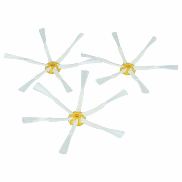3 Escovas Laterais Compatíveis com iRobot Roomba 616, 621, 651, 765 - 6 Braços, Branco e Amarelo